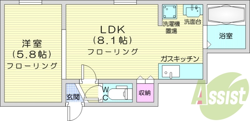 1LDK、バストイレ別、ネット無料、灯油暖房