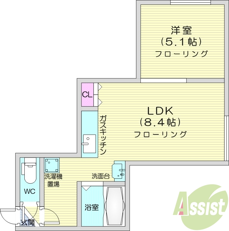 1LDK、バストイレ別、ネット無料、灯油暖房