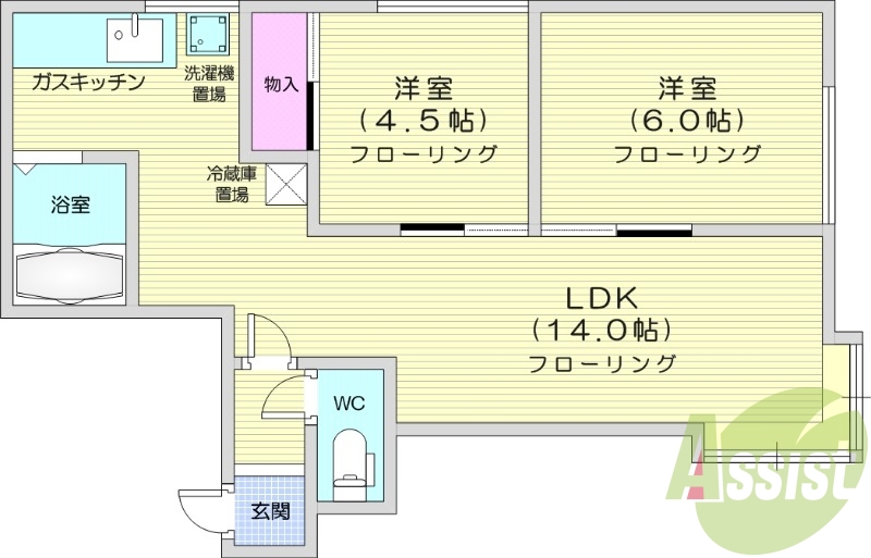 1LDK、エアコン、モニタ付インターホン、バストイレ別