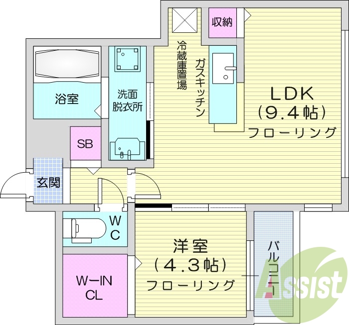 1LDK、エアコン、ネット無料、独立洗面台、オートロック