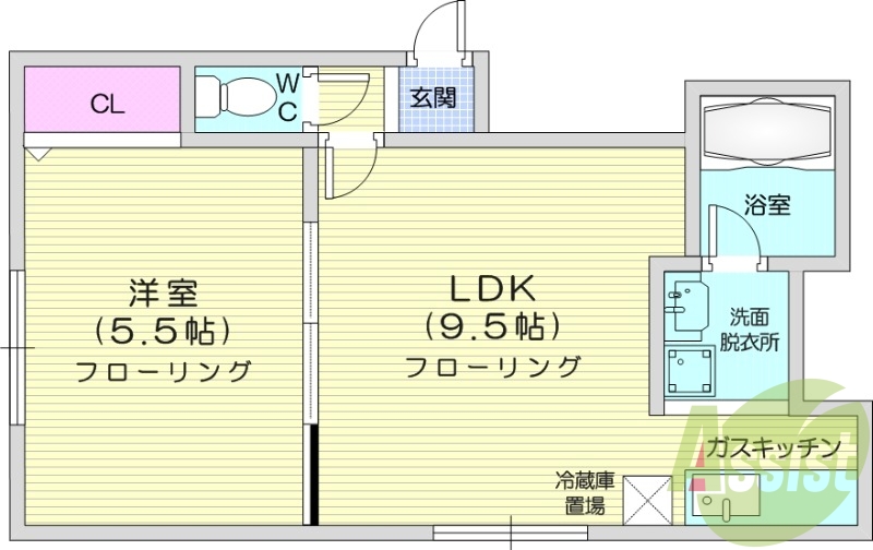 1LDK、灯油暖房、独立洗面台、バストイレ独立