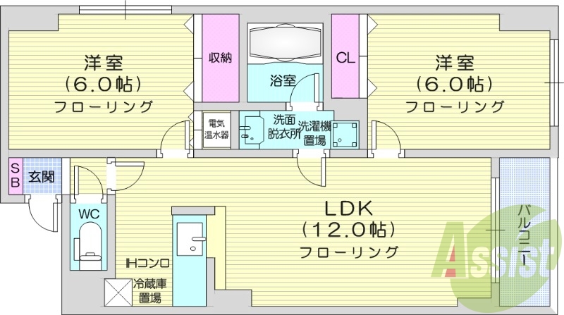 2LDK、エアコン、宅配ボックス、オール電化