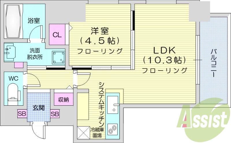 1LDK、システムキッチン、追い焚き、クローゼット、エアコン