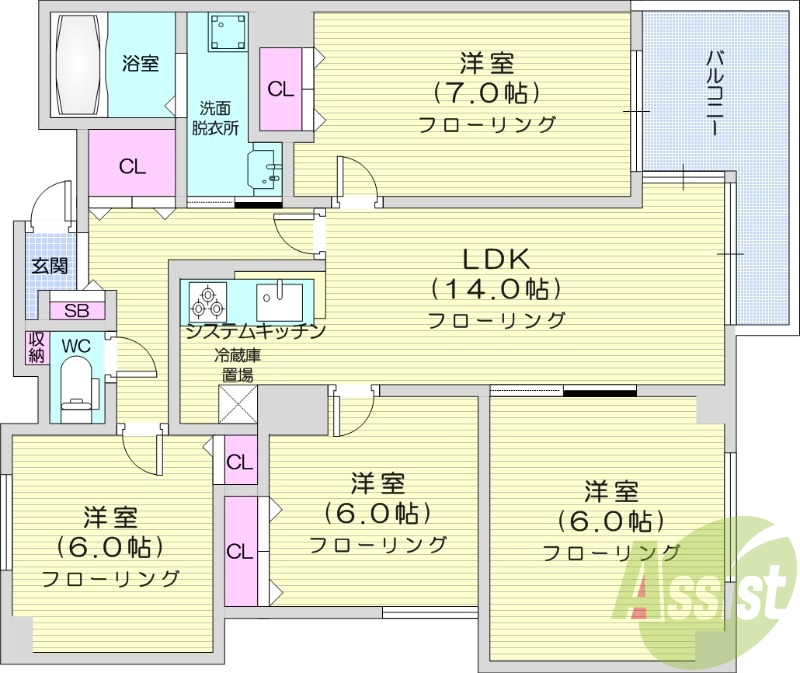 4LDK、エアコン、灯油暖房、トランクルーム