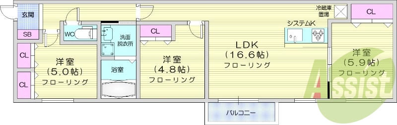 3LDK、エアコン、追い焚き、浴室乾燥機