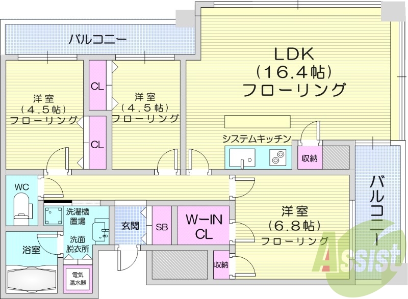 3LDK、オートロック、モニターホン、オール電化