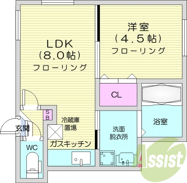 1LDK、バストイレ別、灯油暖房、インターネット対応