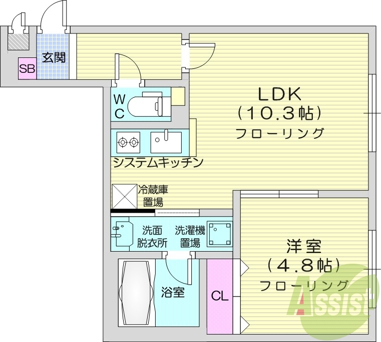 1LDK、角部屋、エアコン、ウォークインクローゼット