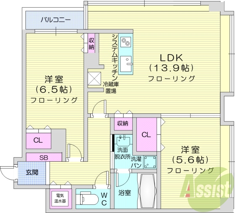 2LDK、オートロック、モニターホン、オール電化