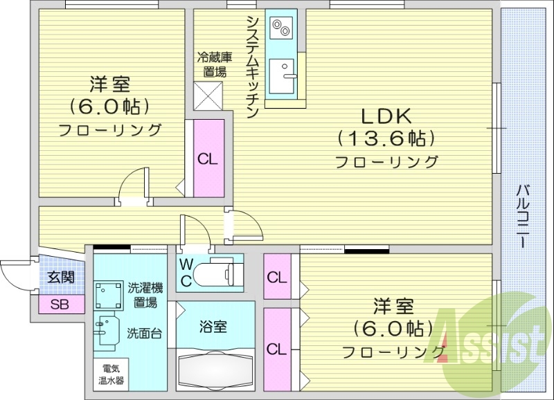 2LDK、オール電化、オートロック、エアコン