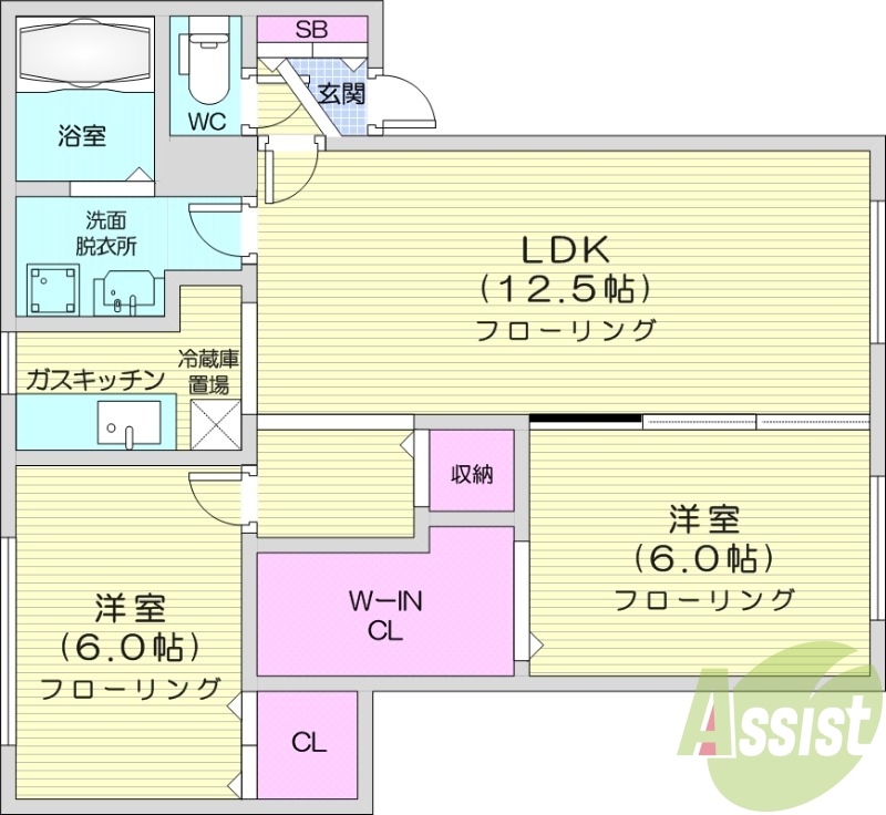 2LDK、灯油暖房、ウォークインクローゼット