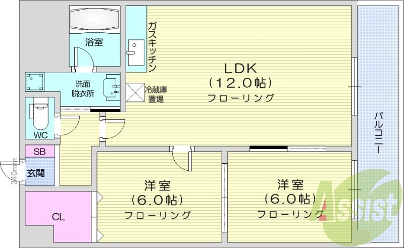 2LDK、ペット飼育可、オートロック、宅配BOX