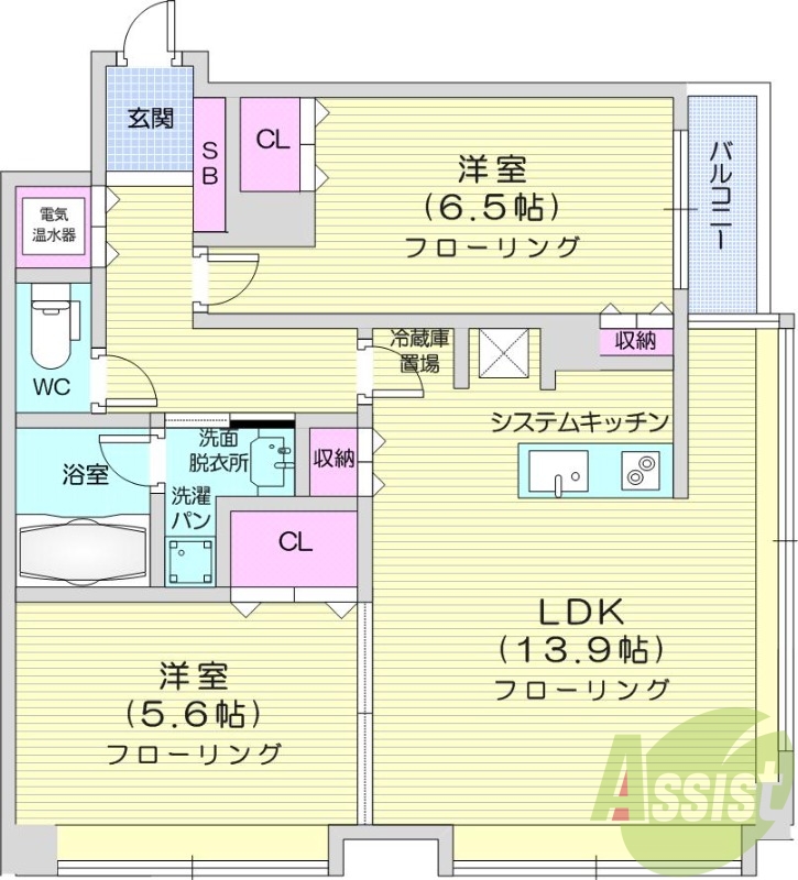 2LDK、オートロック、モニターホン、オール電化