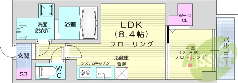 1LDK、エアコン、システムキッチン、床暖房