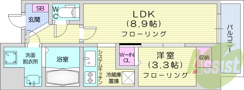 1LDK、エアコン、システムキッチン、床暖房