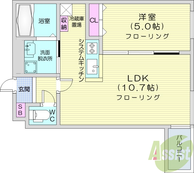 1LDK、エアコン、ペット可、オートロック、システムキッチン