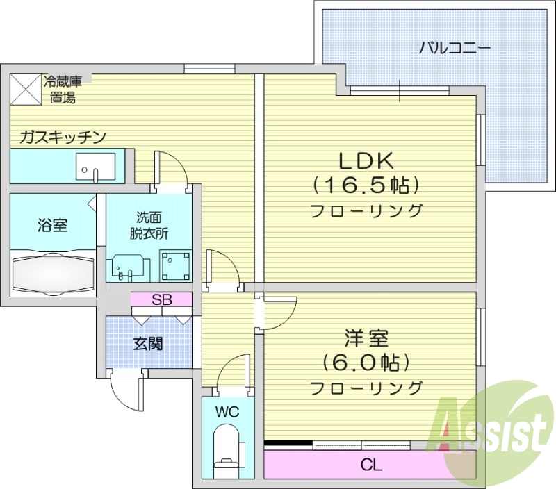2LDK、オートロック、モニターホン、都市ガス