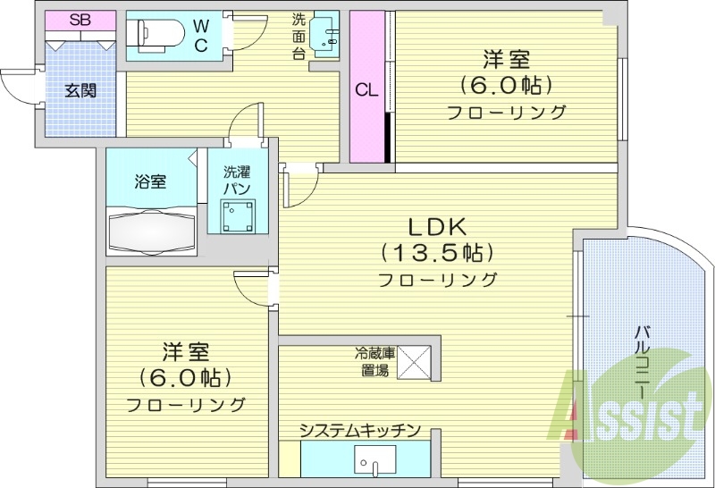 2LDK、オートロック、モニターホン、都市ガス