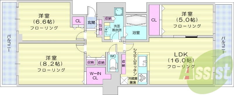 3LDK、都市ガス、追い焚き、浴室乾燥機、システムキッチン