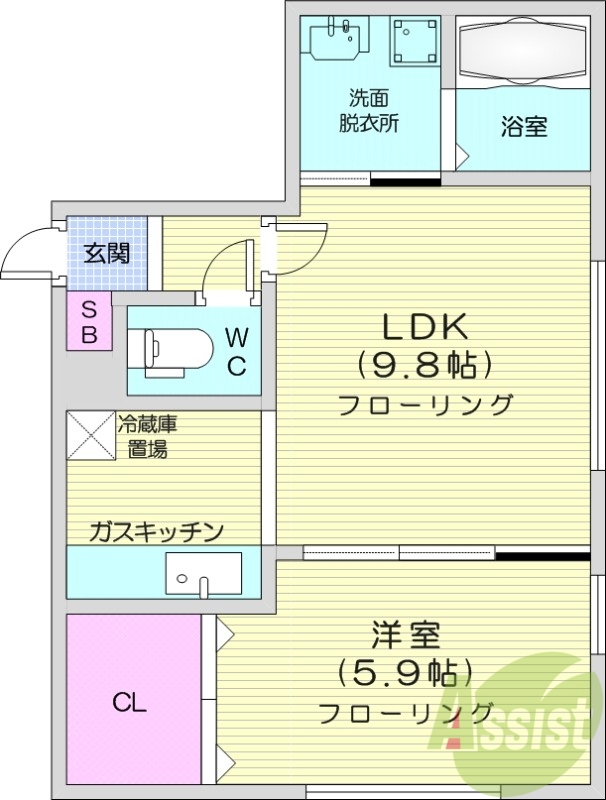 1LDK、オートロック、ネット無料、シャンプードレッサー