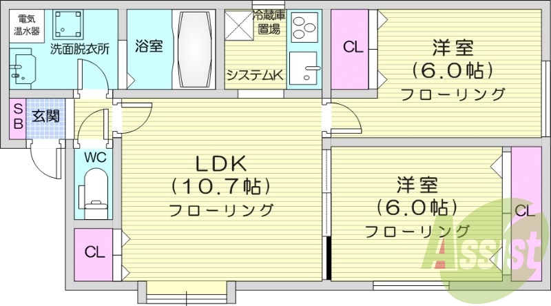 ２LDＫ、ウォークインクローゼット、オール電化