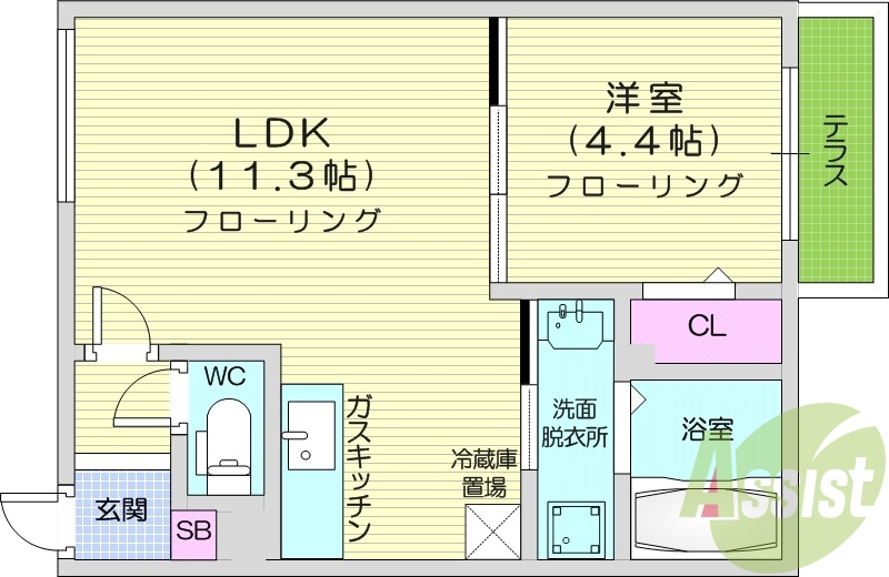 1LDK、エアコン、灯油暖房、ネット使用料不要、オートロック