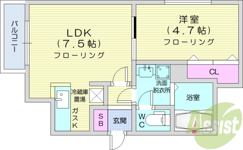 1LDK、エアコン、灯油暖房、オートロック