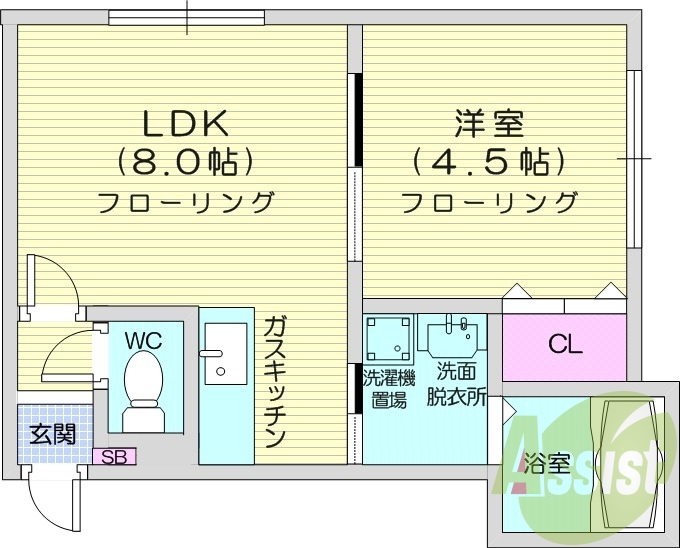 1LDK、バストイレ別、灯油暖房、インターネット対応