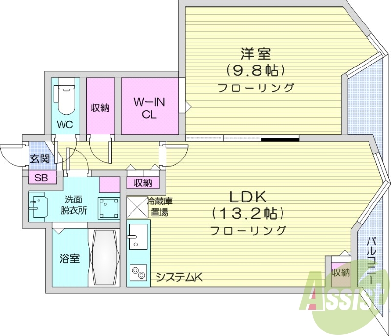 1LDK、システムキッチン、エアコン、光ファイバー