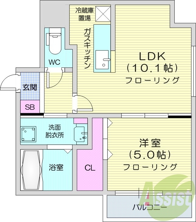 1LDK、都市ガス、エアコン、ガス暖房、ネット無料