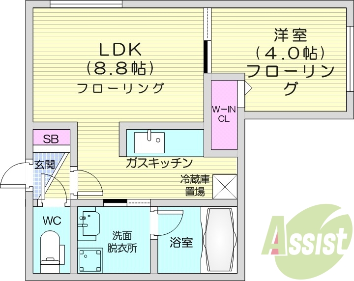 1LDK、都市ガス、エアコン、浴室乾燥機