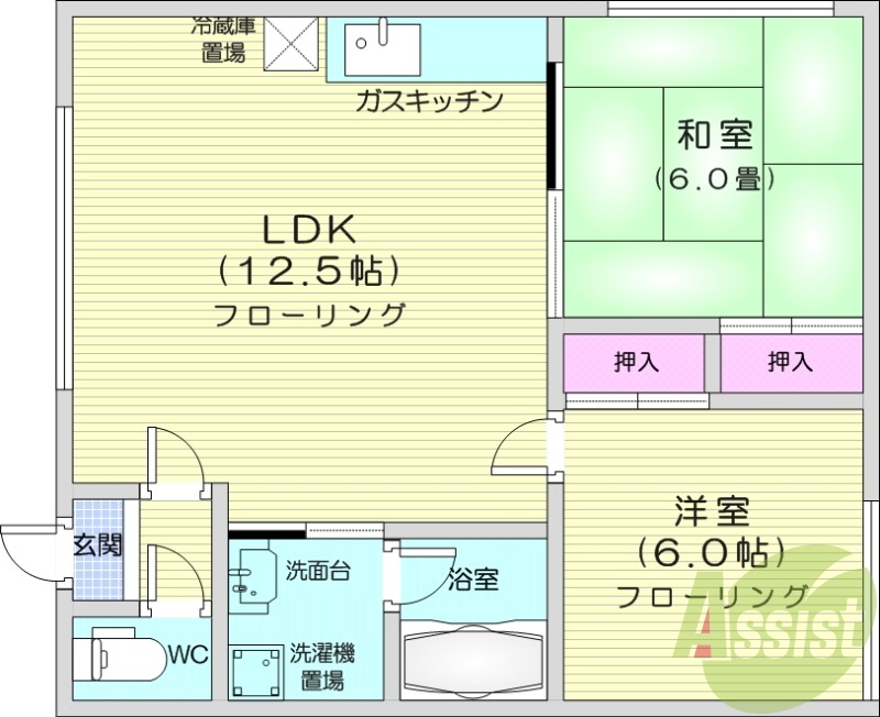 2LDK、灯油ボイラー、シャワートイレ、独立洗面化粧台