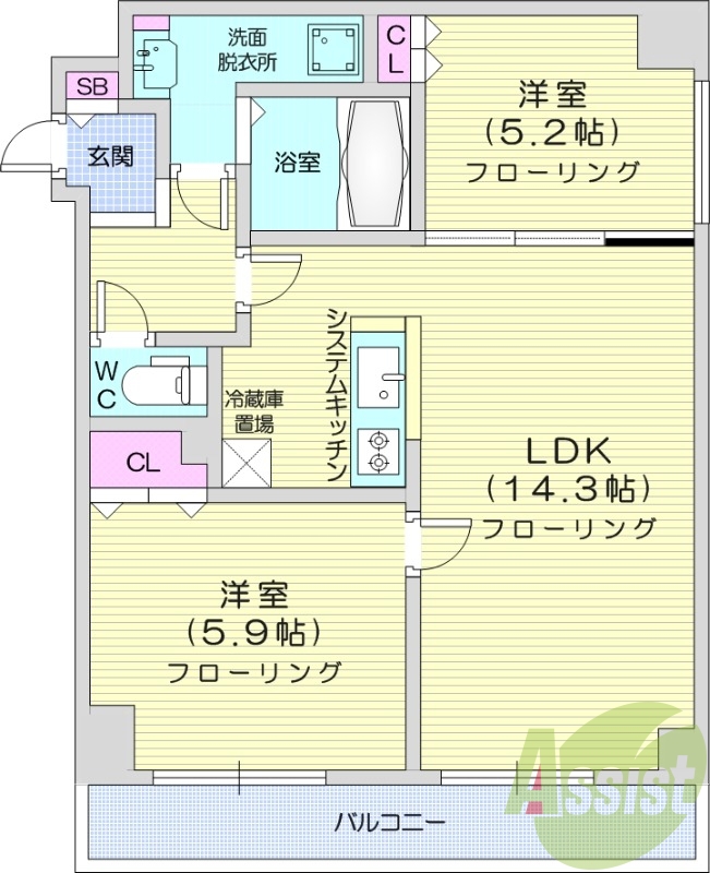 2LDK、都市ガス、エアコン、追い焚き