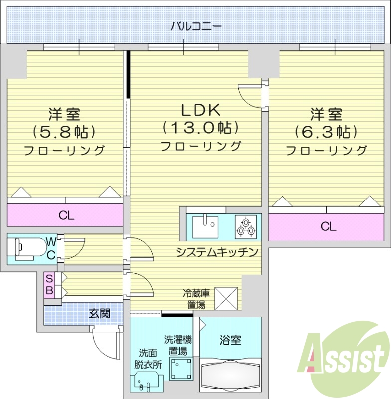 2LDK、ペット可、エアコン、システムキッチン