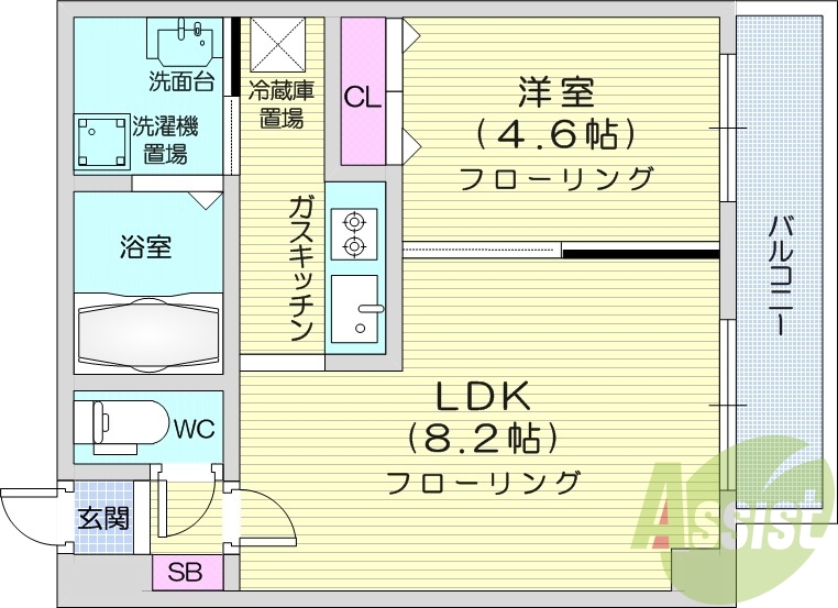 1LDK、エアコン、ガスキッチン、灯油暖房