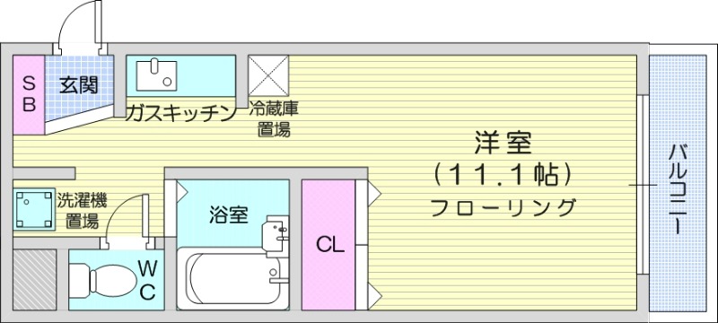1K、バストイレ別、室内洗濯機置場、インターホン