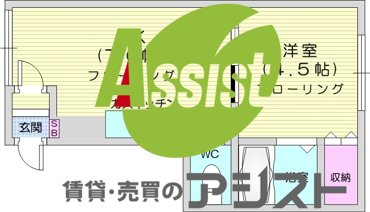 1DK、ガス暖房、ネット無料、収納、バストイレ別