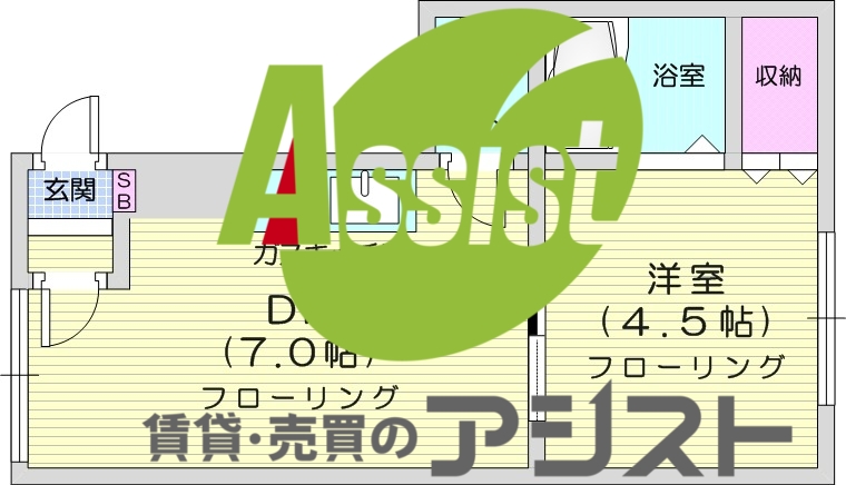 1DK、収納、ガス暖房、ネット無料、バストイレ別