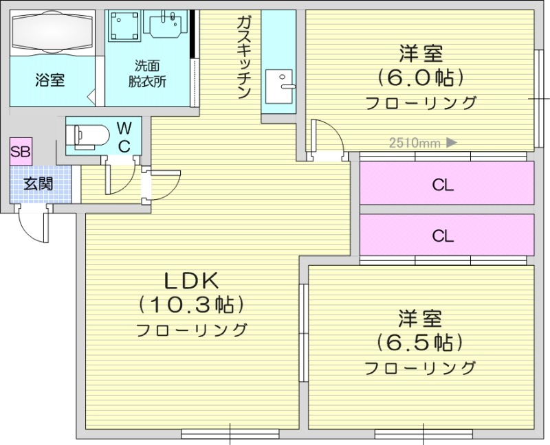 2LDK、角部屋、最上階、灯油暖房、収納