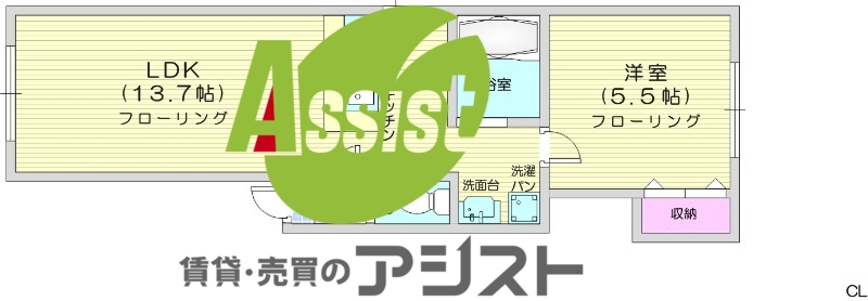 1LDK、灯油暖房、シューズボックス、灯油給湯