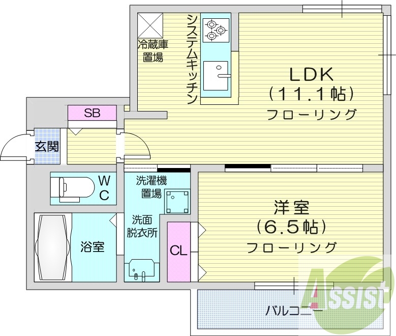 1LDK、オートロック、ネット無料、システムキッチン