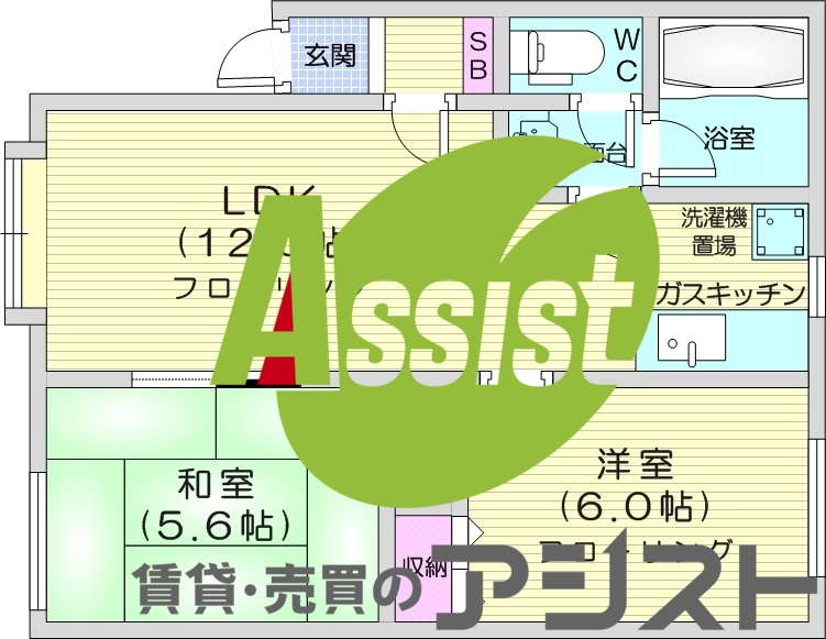 2LDK、角部屋、最上階、灯油暖房、独立洗面台