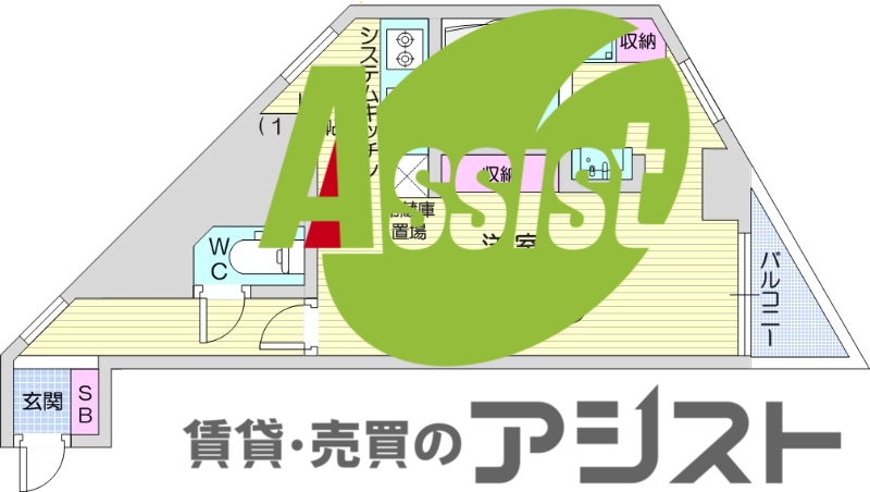 1K、ネット無料、シャワートイレ、システムキッチン