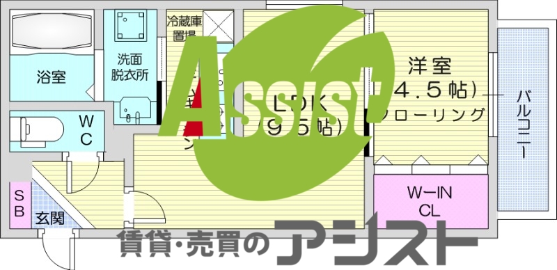 1LDK、エアコン、独立洗面台、システムキッチン、バルコニー