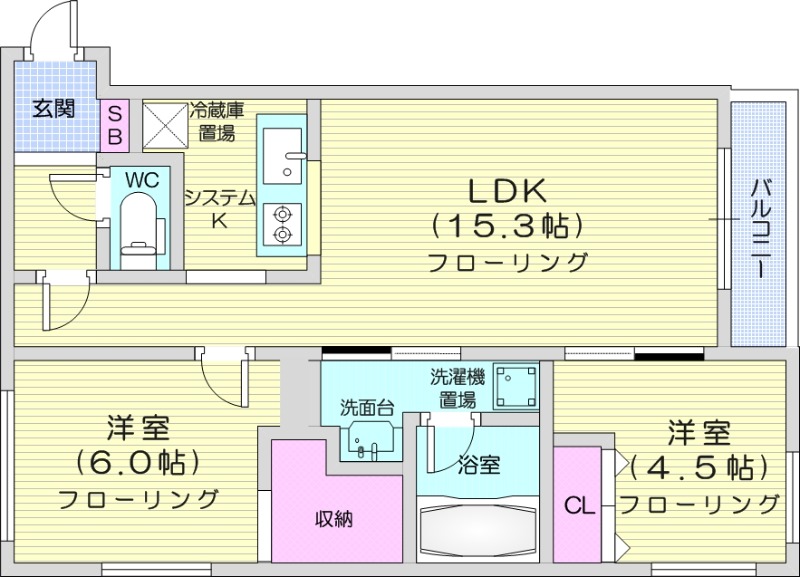 2LDK、都市ガス、エアコン、エレベーター、追い焚き