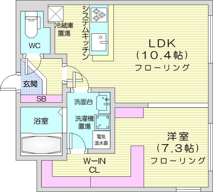 1LDK、都市ガス、追い炊き、独立洗面台、システムキッチン