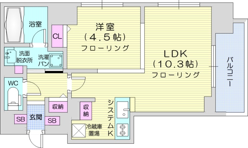 1LDK、システムキッチン、追い焚き、クローゼット、エアコン