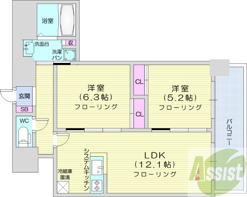 2LDK、都市ガス、追い焚き、宅配ボックス