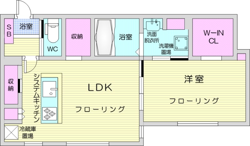 1LDK、エアコン、システムキッチン、ネット無料