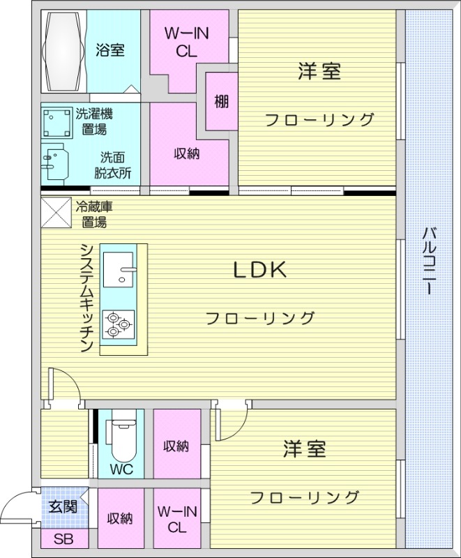 2LDK、エアコン、システムキッチン、ネット無料
